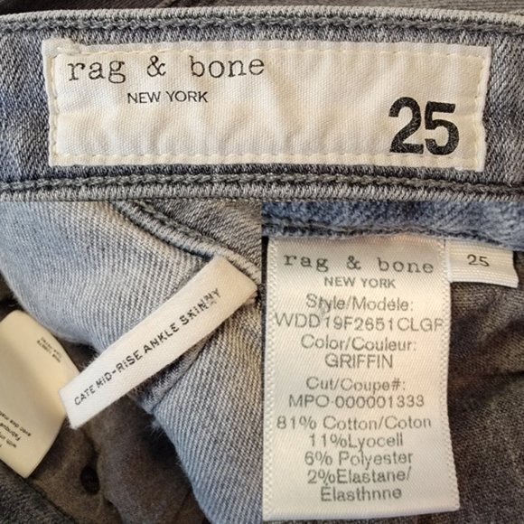 Rag & Bone Cate Mid-Rise Ankle Skinny Jean Light Grey Distressed 25 - Picture 12 of 13